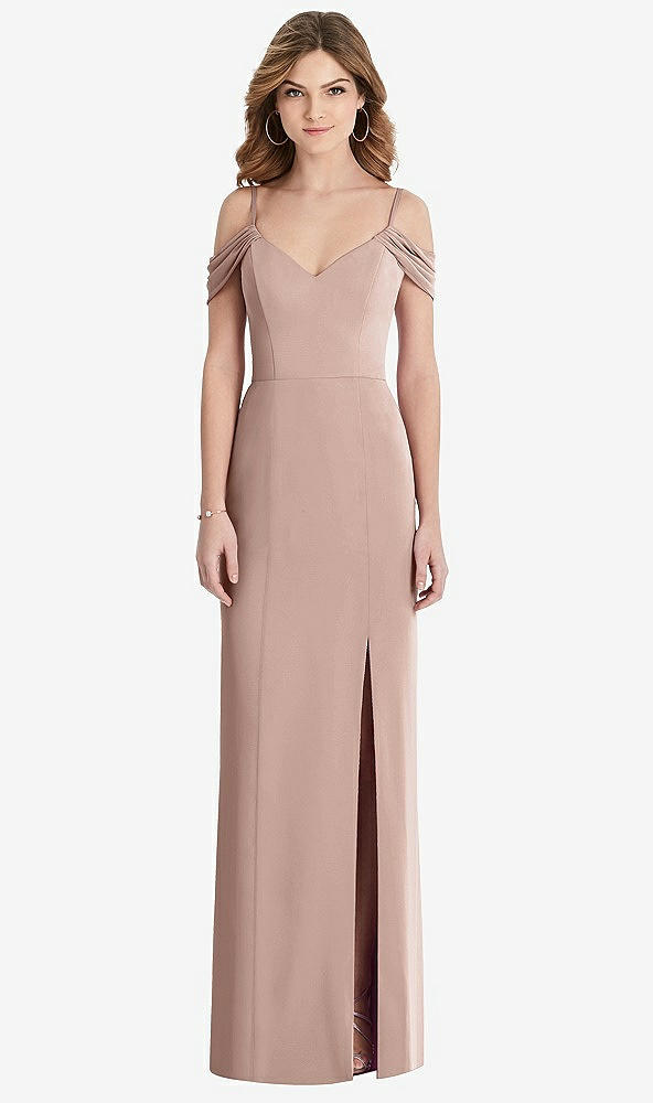 Front View - Neu Nude Off-the-Shoulder Chiffon Trumpet Gown with Front Slit