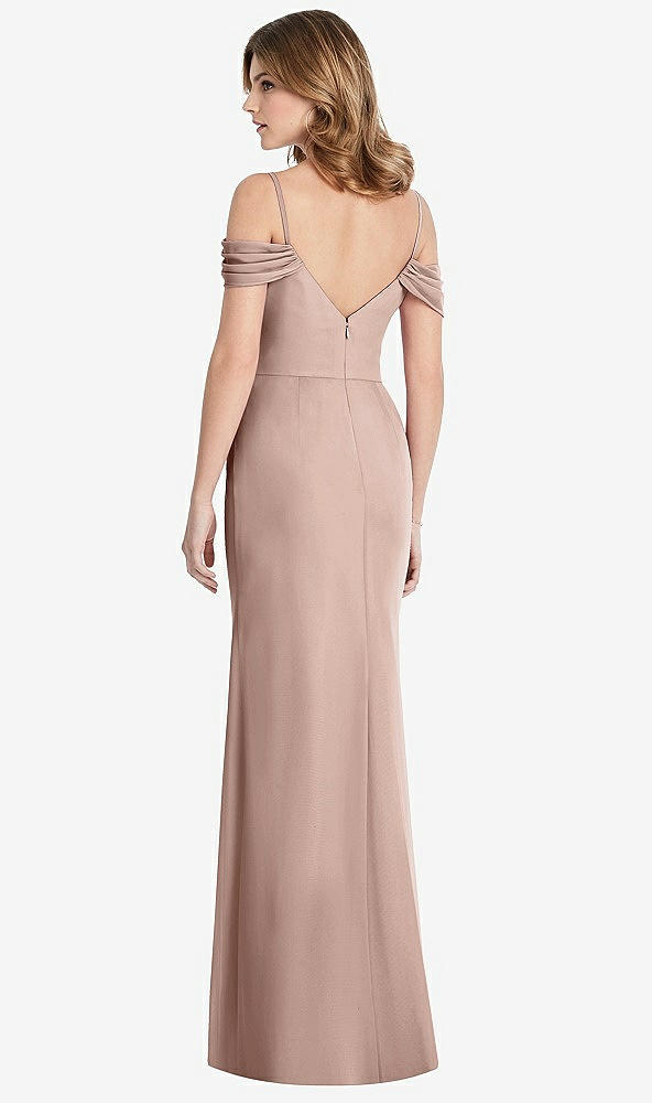 Back View - Neu Nude Off-the-Shoulder Chiffon Trumpet Gown with Front Slit