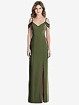 Front View Thumbnail - Olive Green Off-the-Shoulder Chiffon Trumpet Gown with Front Slit