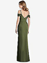 Rear View Thumbnail - Olive Green Off-the-Shoulder Chiffon Trumpet Gown with Front Slit