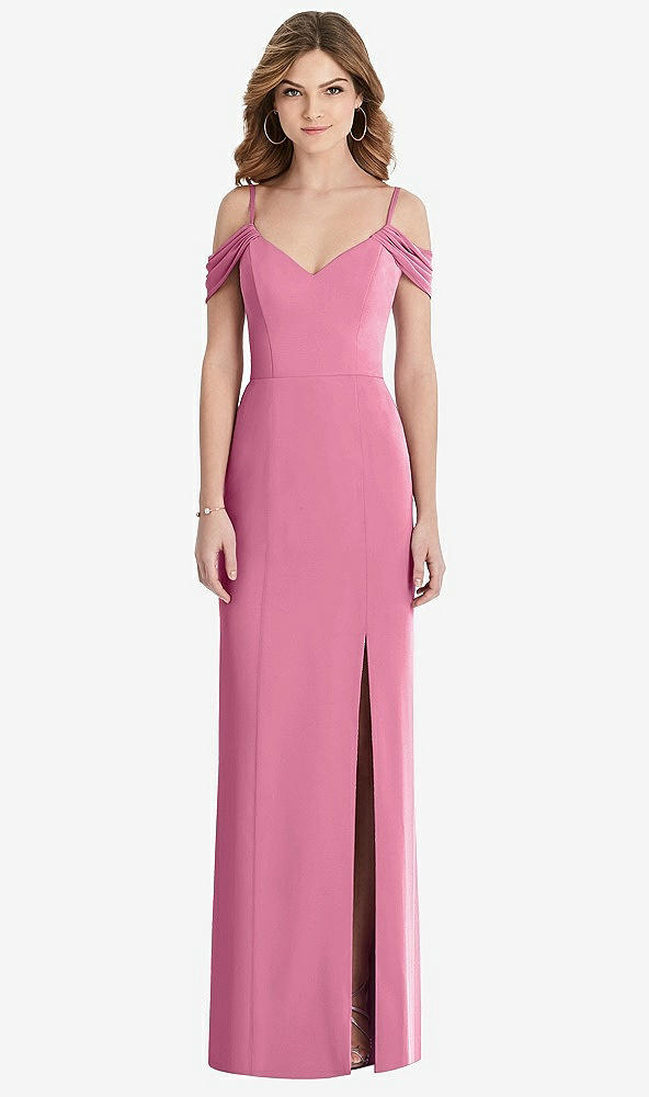 Front View - Orchid Pink Off-the-Shoulder Chiffon Trumpet Gown with Front Slit