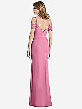 Rear View Thumbnail - Orchid Pink Off-the-Shoulder Chiffon Trumpet Gown with Front Slit