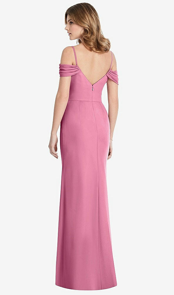 Back View - Orchid Pink Off-the-Shoulder Chiffon Trumpet Gown with Front Slit