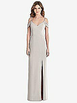 Front View Thumbnail - Oyster Off-the-Shoulder Chiffon Trumpet Gown with Front Slit