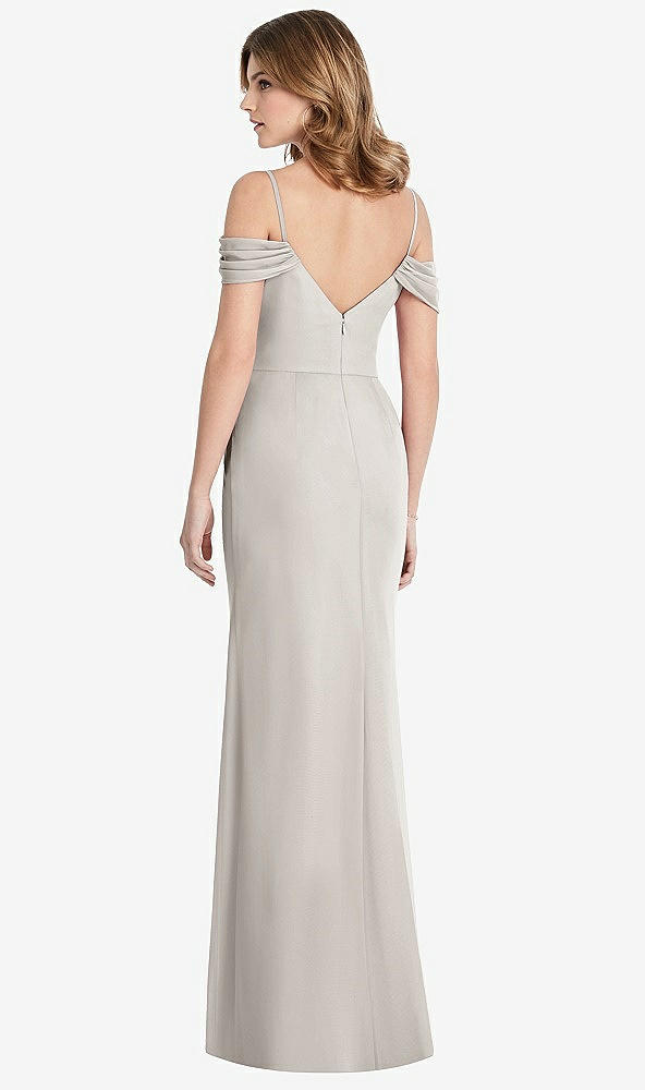 Back View - Oyster Off-the-Shoulder Chiffon Trumpet Gown with Front Slit