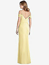 Rear View Thumbnail - Pale Yellow Off-the-Shoulder Chiffon Trumpet Gown with Front Slit
