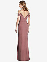 Rear View Thumbnail - Rosewood Off-the-Shoulder Chiffon Trumpet Gown with Front Slit