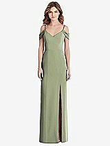 Front View Thumbnail - Sage Off-the-Shoulder Chiffon Trumpet Gown with Front Slit