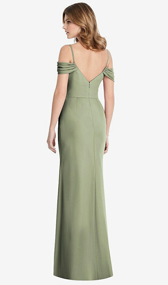 Back View - Sage Off-the-Shoulder Chiffon Trumpet Gown with Front Slit