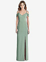 Front View Thumbnail - Seagrass Off-the-Shoulder Chiffon Trumpet Gown with Front Slit