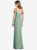 Rear View Thumbnail - Seagrass Off-the-Shoulder Chiffon Trumpet Gown with Front Slit