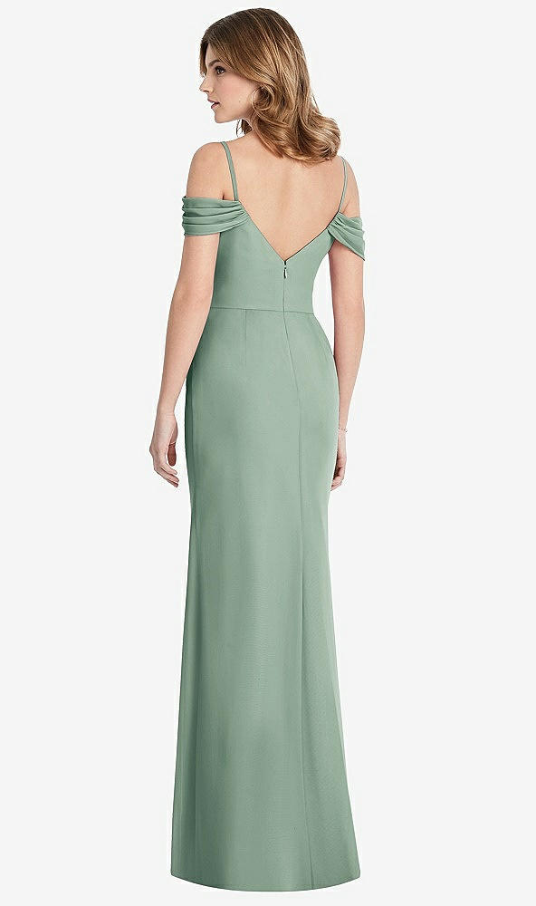 Back View - Seagrass Off-the-Shoulder Chiffon Trumpet Gown with Front Slit