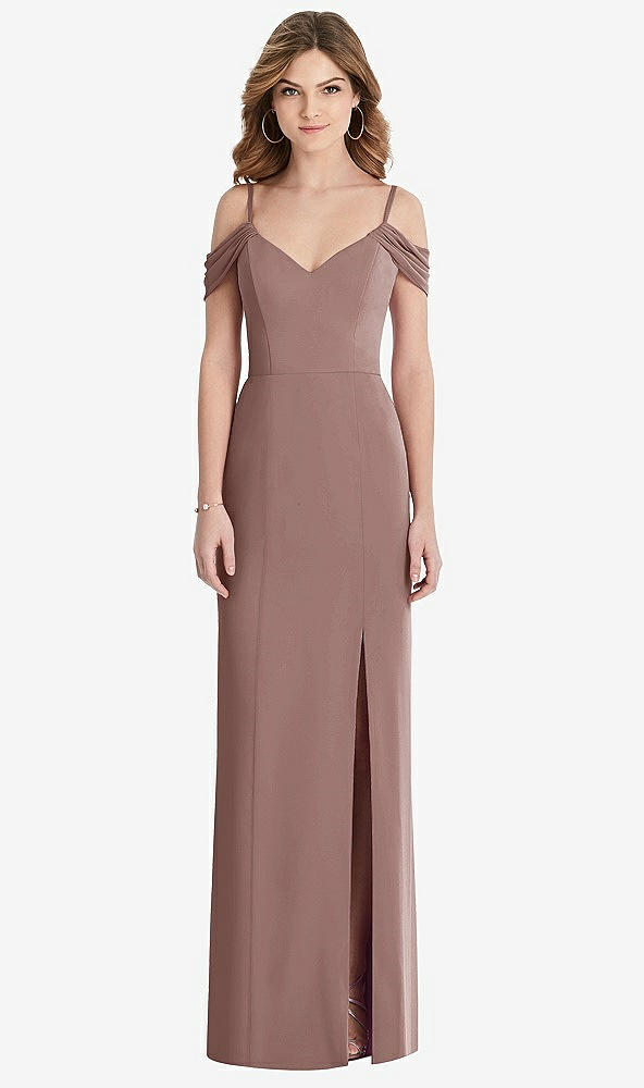 Front View - Sienna Off-the-Shoulder Chiffon Trumpet Gown with Front Slit