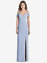 Front View Thumbnail - Sky Blue Off-the-Shoulder Chiffon Trumpet Gown with Front Slit