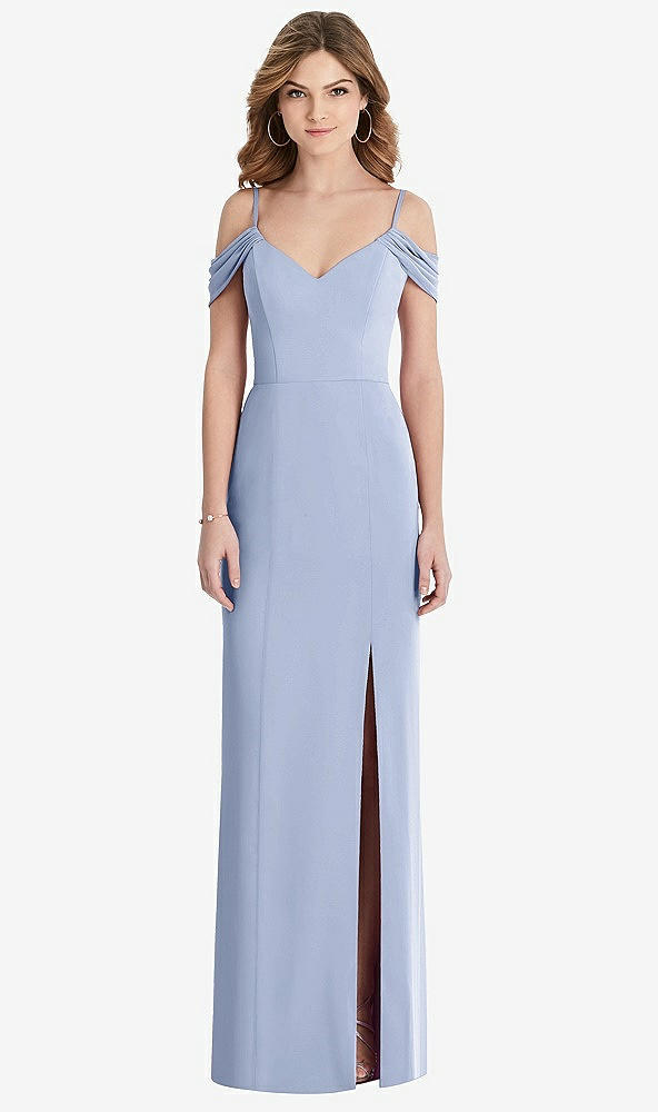 Front View - Sky Blue Off-the-Shoulder Chiffon Trumpet Gown with Front Slit