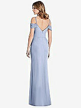 Rear View Thumbnail - Sky Blue Off-the-Shoulder Chiffon Trumpet Gown with Front Slit