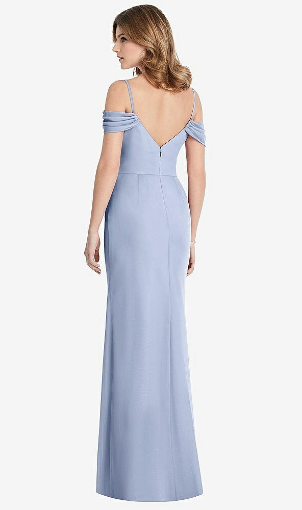 Back View - Sky Blue Off-the-Shoulder Chiffon Trumpet Gown with Front Slit