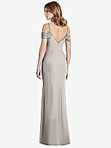 Rear View Thumbnail - Taupe Off-the-Shoulder Chiffon Trumpet Gown with Front Slit