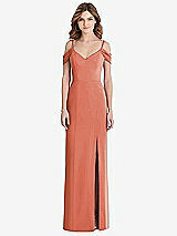 Front View Thumbnail - Terracotta Copper Off-the-Shoulder Chiffon Trumpet Gown with Front Slit