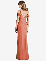 Rear View Thumbnail - Terracotta Copper Off-the-Shoulder Chiffon Trumpet Gown with Front Slit
