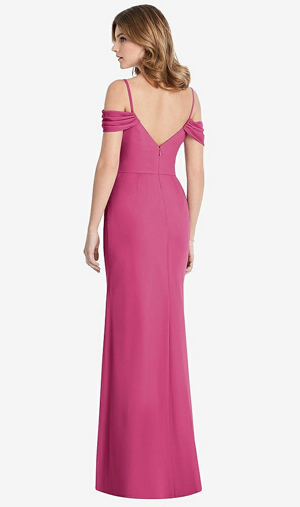 Back View - Tea Rose Off-the-Shoulder Chiffon Trumpet Gown with Front Slit