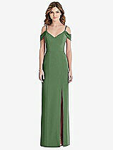 Front View Thumbnail - Vineyard Green Off-the-Shoulder Chiffon Trumpet Gown with Front Slit