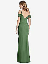 Rear View Thumbnail - Vineyard Green Off-the-Shoulder Chiffon Trumpet Gown with Front Slit