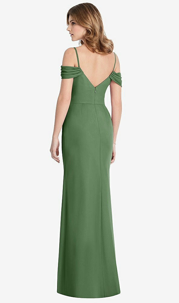 Back View - Vineyard Green Off-the-Shoulder Chiffon Trumpet Gown with Front Slit