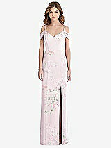 Front View Thumbnail - Watercolor Print Off-the-Shoulder Chiffon Trumpet Gown with Front Slit