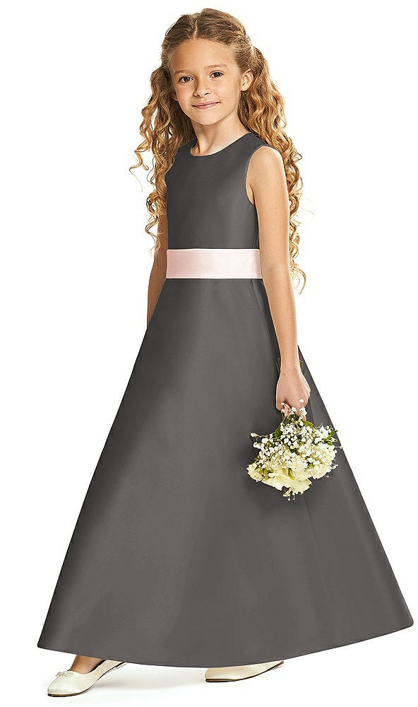 Front View - Caviar Gray & Blush Flower Girl Dress FL4062