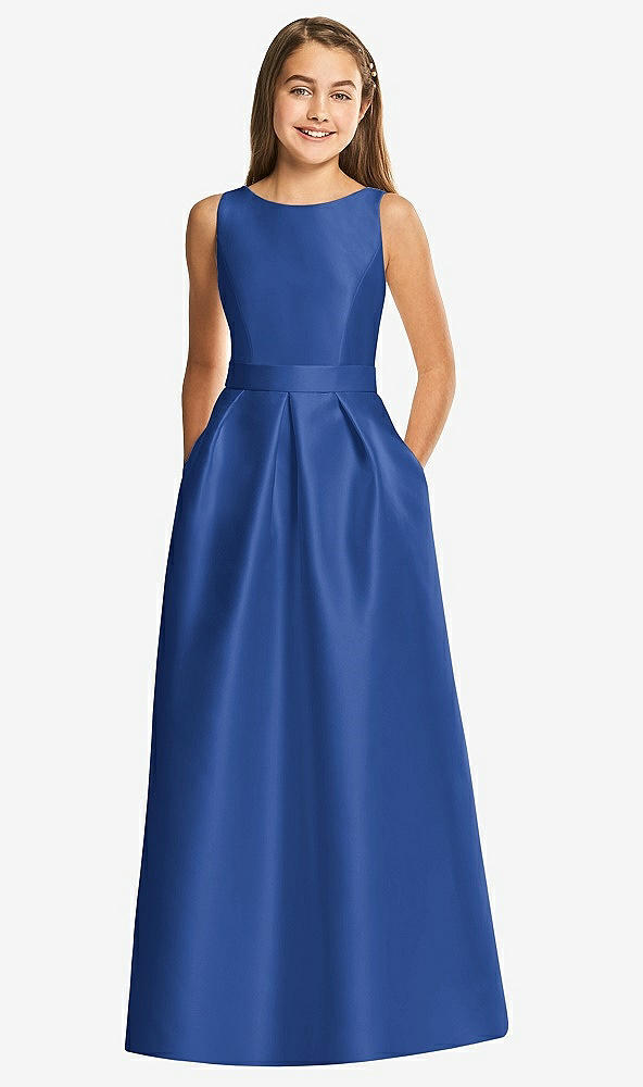 Front View - Classic Blue Alfred Sung Junior Bridesmaid Style JR544