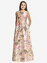 Front View Thumbnail - Butterfly Botanica Pink Sand Floral Bateau Neck Maxi Junior Bridesmaid Dress with Pockets