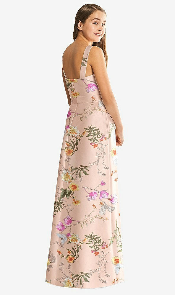 Back View - Butterfly Botanica Pink Sand Floral Bateau Neck Maxi Junior Bridesmaid Dress with Pockets