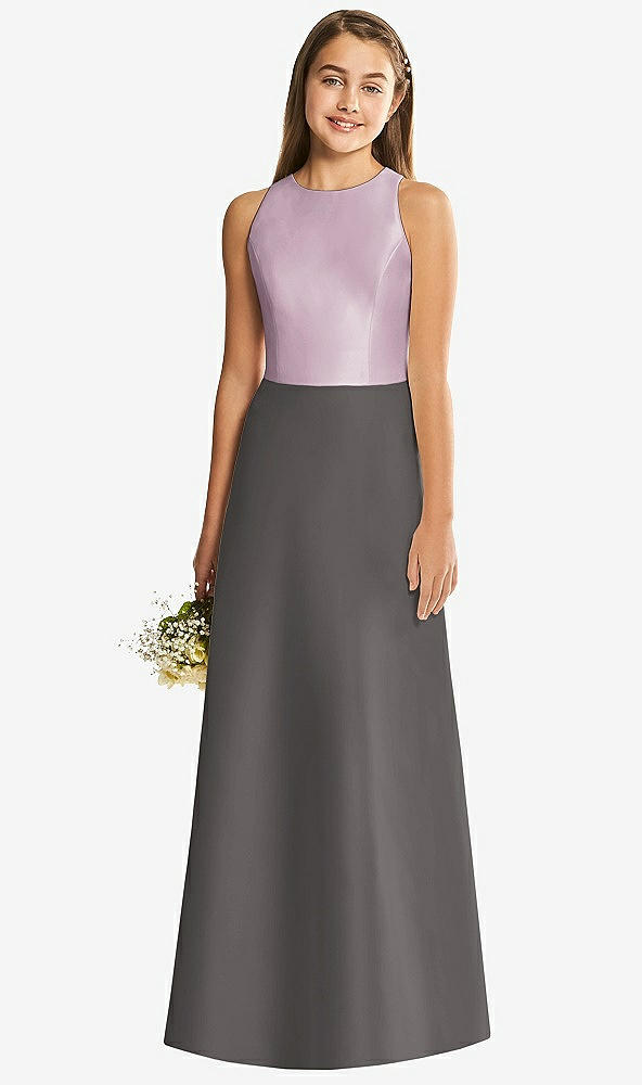 Back View - Caviar Gray & Suede Rose Alfred Sung Junior Bridesmaid Style JR545