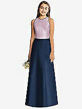 Rear View Thumbnail - Midnight Navy & Suede Rose Alfred Sung Junior Bridesmaid Style JR545