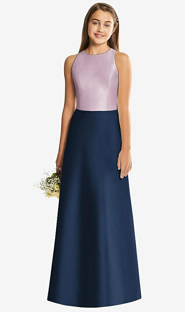 Back View - Midnight Navy & Suede Rose Alfred Sung Junior Bridesmaid Style JR545