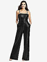 Front View Thumbnail - Black Sequin Jumpsuit with Pockets - Alexis