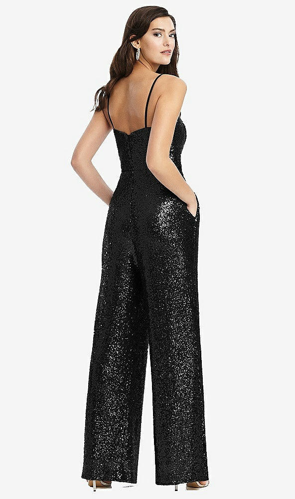 Back View - Black Sequin Jumpsuit with Pockets - Alexis