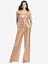 Front View Thumbnail - Copper Rose Sequin Jumpsuit with Pockets - Alexis