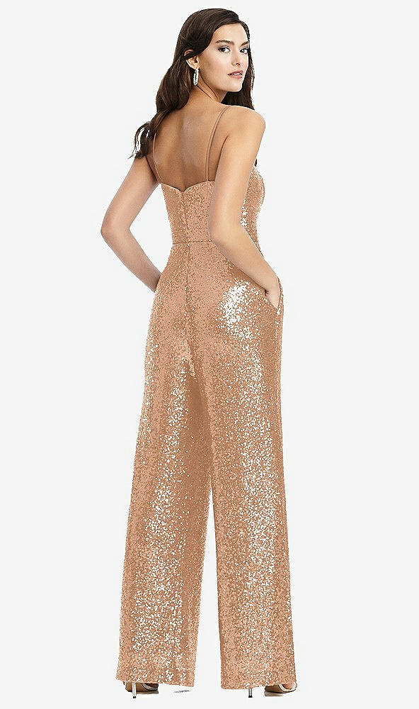Back View - Copper Rose Sequin Jumpsuit with Pockets - Alexis