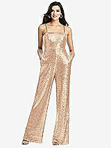 Front View Thumbnail - Rose Gold Sequin Jumpsuit with Pockets - Alexis
