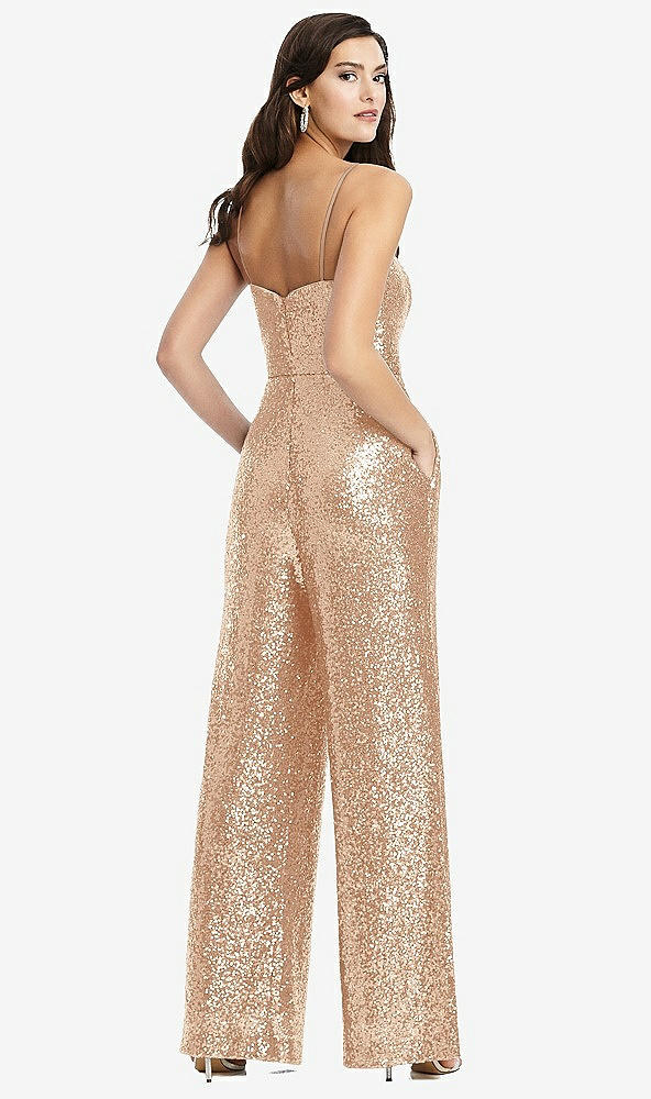 Back View - Rose Gold Sequin Jumpsuit with Pockets - Alexis