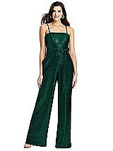 Alt View 1 Thumbnail - Hunter Green Sequin Jumpsuit with Pockets - Alexis