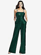 Front View Thumbnail - Hunter Green Sequin Jumpsuit with Pockets - Alexis