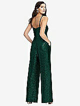 Rear View Thumbnail - Hunter Green Sequin Jumpsuit with Pockets - Alexis