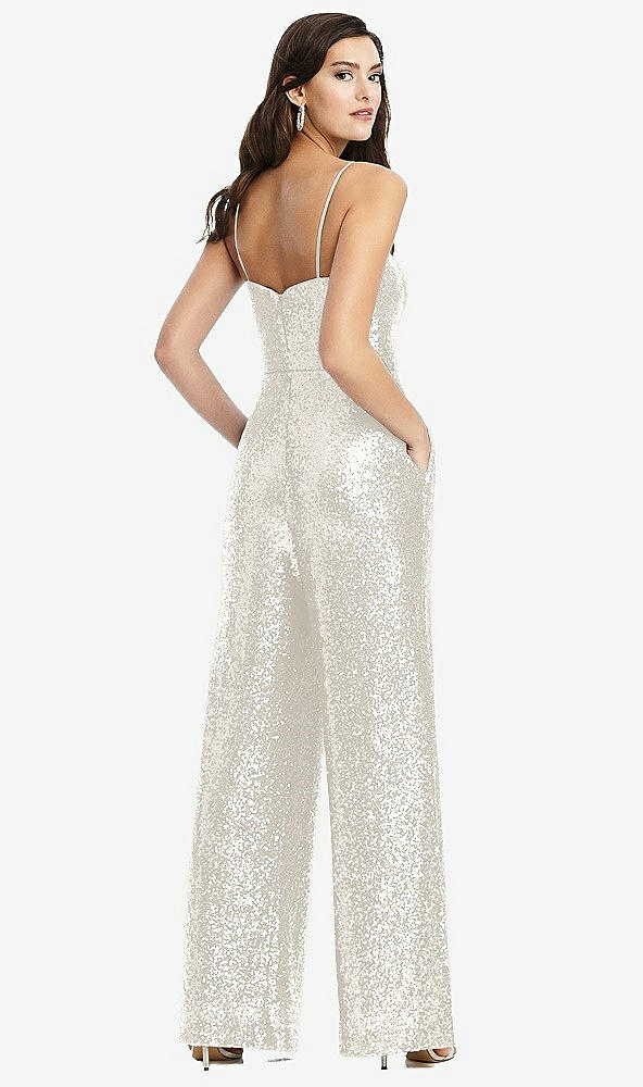 Back View - Ivory Sequin Jumpsuit with Pockets - Alexis