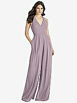 Front View Thumbnail - Lilac Dusk V-Neck Backless Pleated Front Jumpsuit