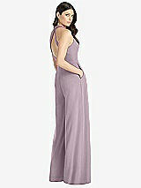 Rear View Thumbnail - Lilac Dusk V-Neck Backless Pleated Front Jumpsuit