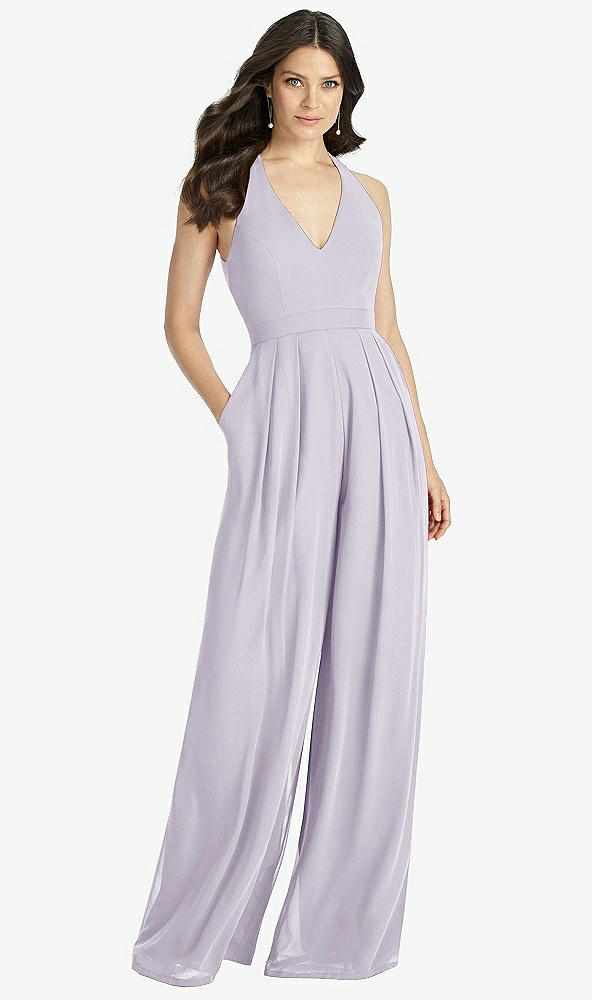 Front View - Moondance V-Neck Backless Pleated Front Jumpsuit