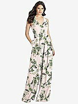 Front View Thumbnail - Palm Beach Print V-Neck Backless Pleated Front Jumpsuit